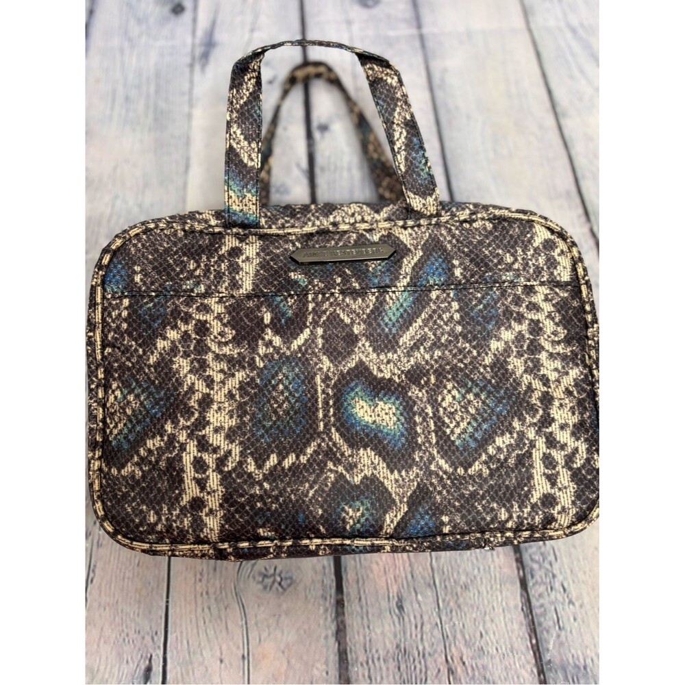 Aimee Kestenberg Blue Tan Snakeskin Print Hanging Travel Toiletry Cosmetic Bag